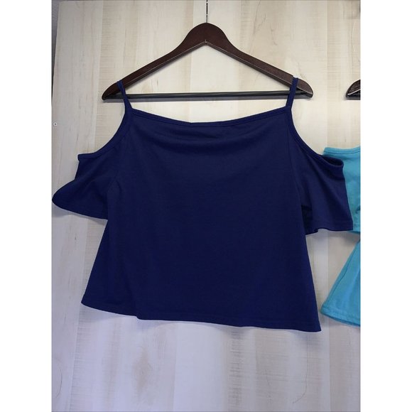 Laugh Out Loud Always Womens Lot Of 2 Blue Cold Shoulder Crop Tank Tops Size M- - Picture 7 of 8